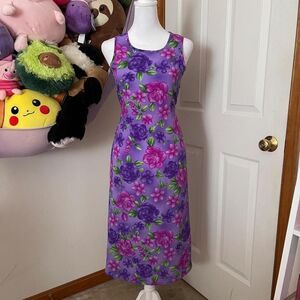VINTAGE PURPLE FLORAL MIDI DRESS WITH TIE BACK